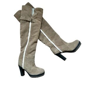 Kelsi Dagger Rozelle Genuine Suede Leather Over the Knee Boots Tan Faux Fur - 7